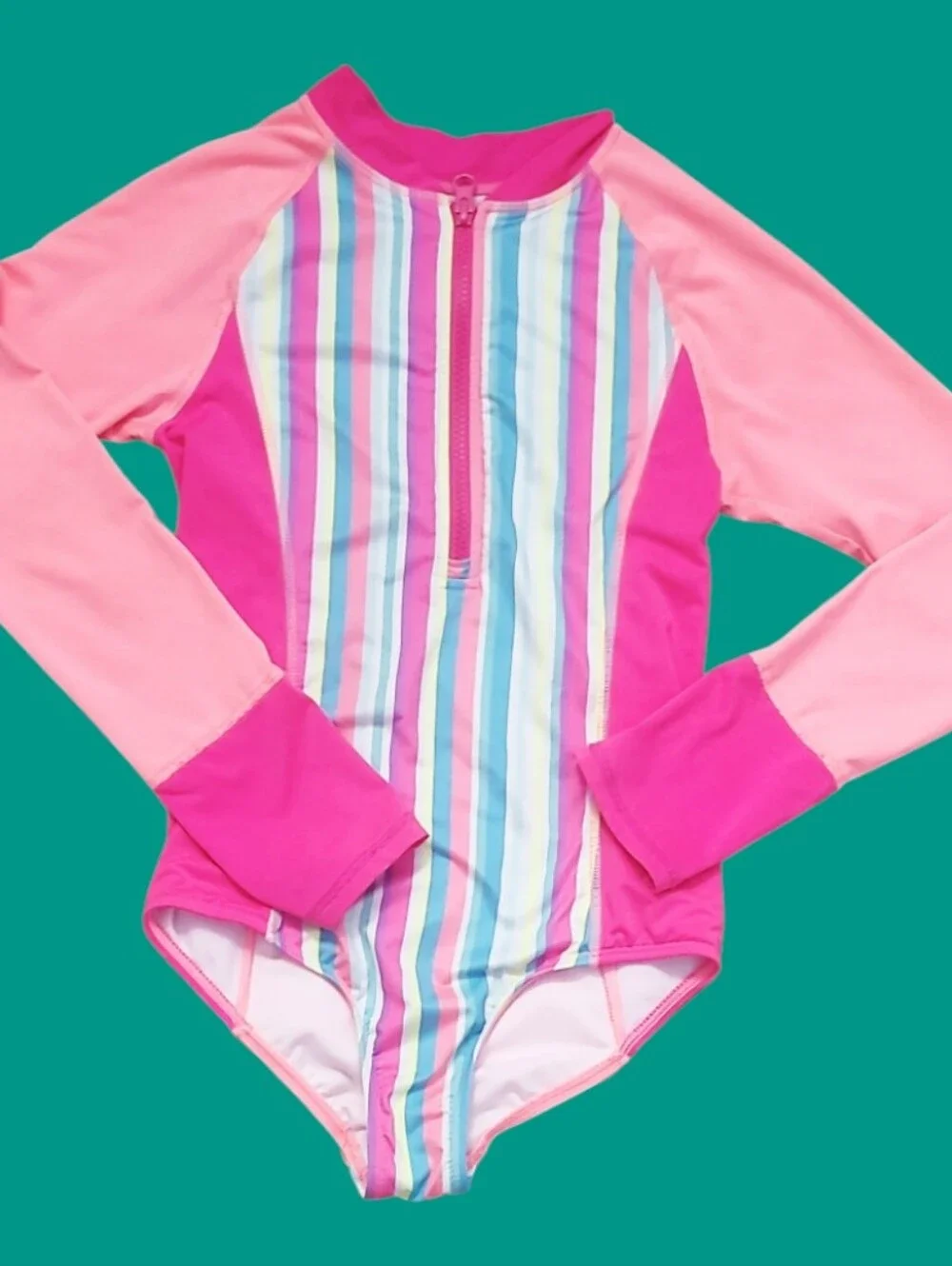 Lands' End Girl's Long Sleeve Half-zip Rash-Guard One-piece Swimsuit